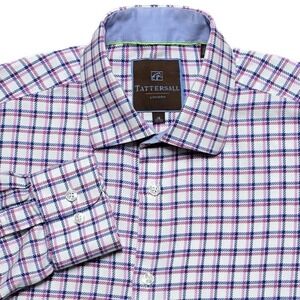 Tattersall London Oxford Button Up Shirt Mens M 16 32/33 Long Sleeve Plaid